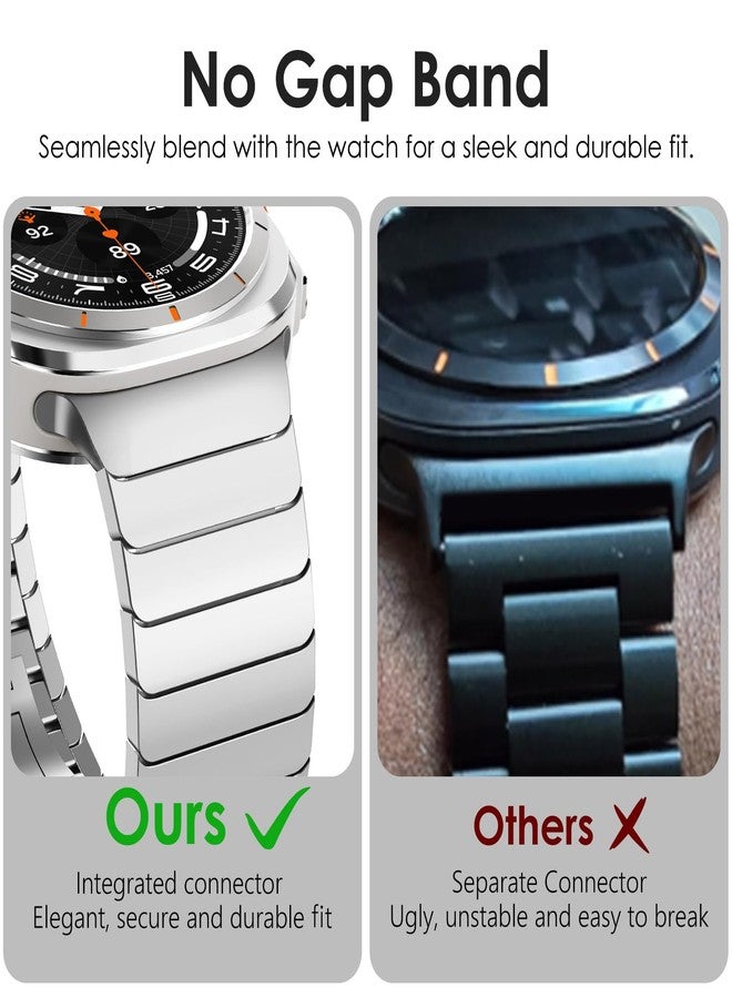 NewWays for Samsung Galaxy Watch Ultra Bands 47mm Link Bracelet for Men, 24mm Wide No Gap Strap Stainless Steel Classy Elegant Military Rugged Galaxy Watch Ultra Bands, Silver - Image 2